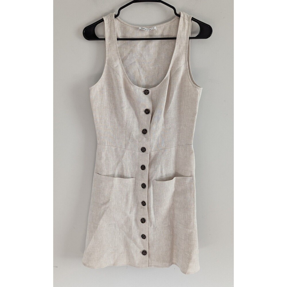 Reformation Jill Linen Mini Dress Womens Size 4 Oatmeal Beige Button Front Dress
